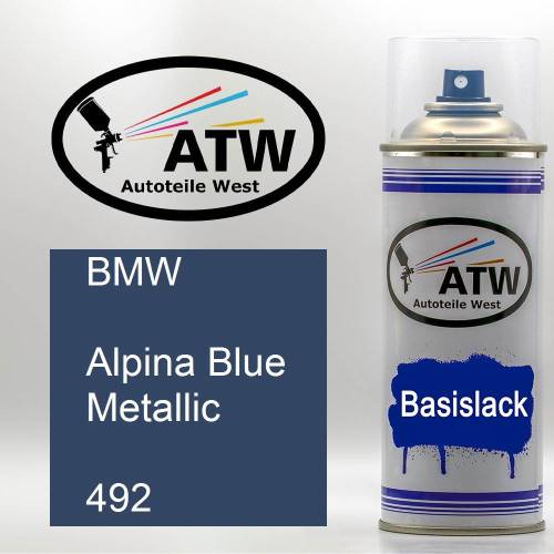 BMW, Alpina Blue Metallic, 492: 400ml Sprühdose, von ATW Autoteile West.